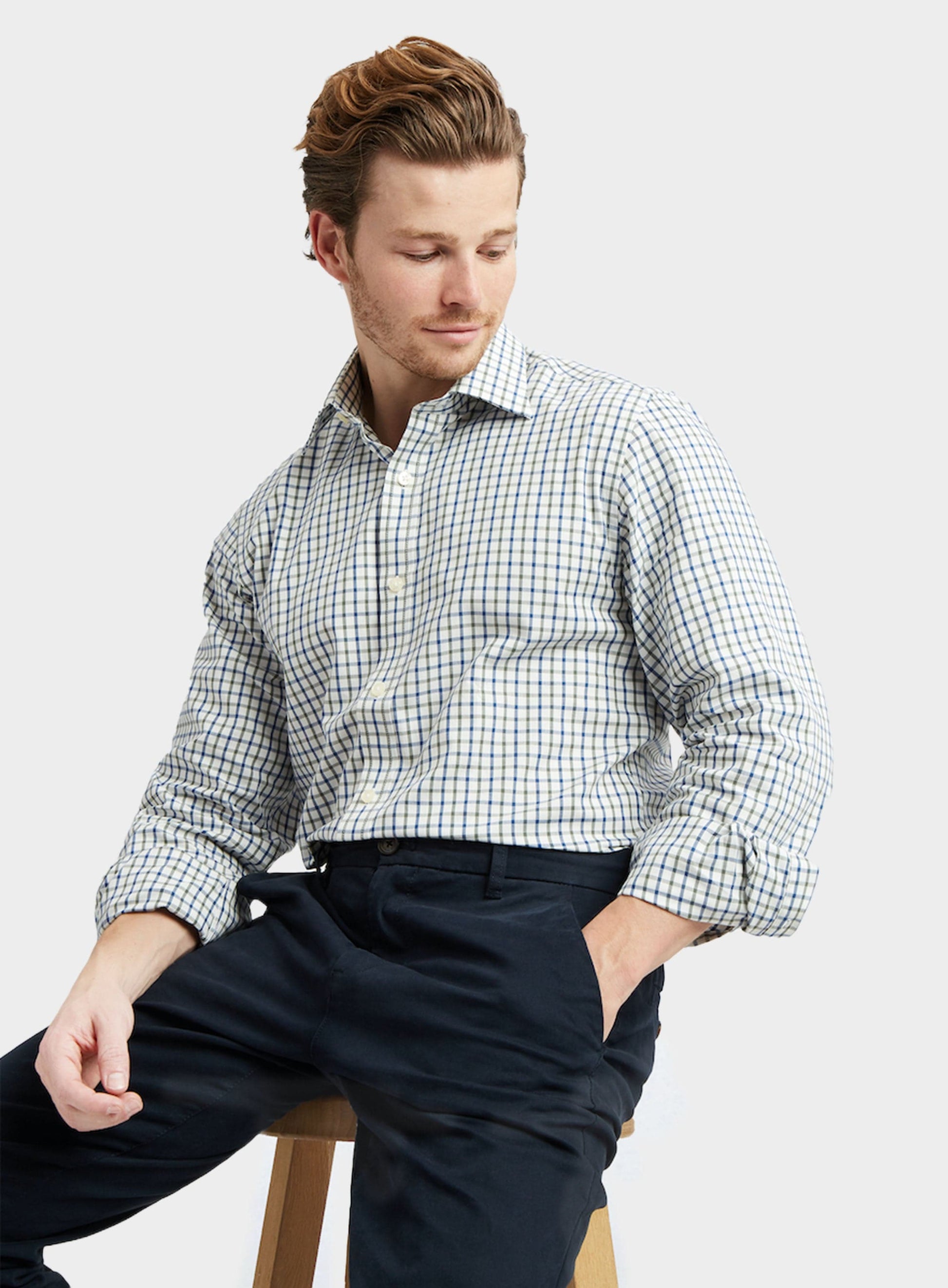Classic Tattersall Shirt in Green and Blue Check