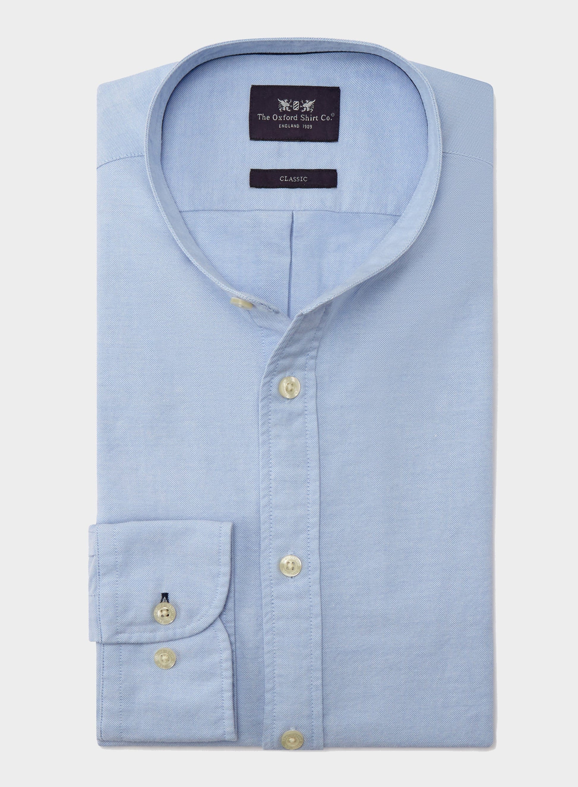 Collarless Oxford Shirt - Blue