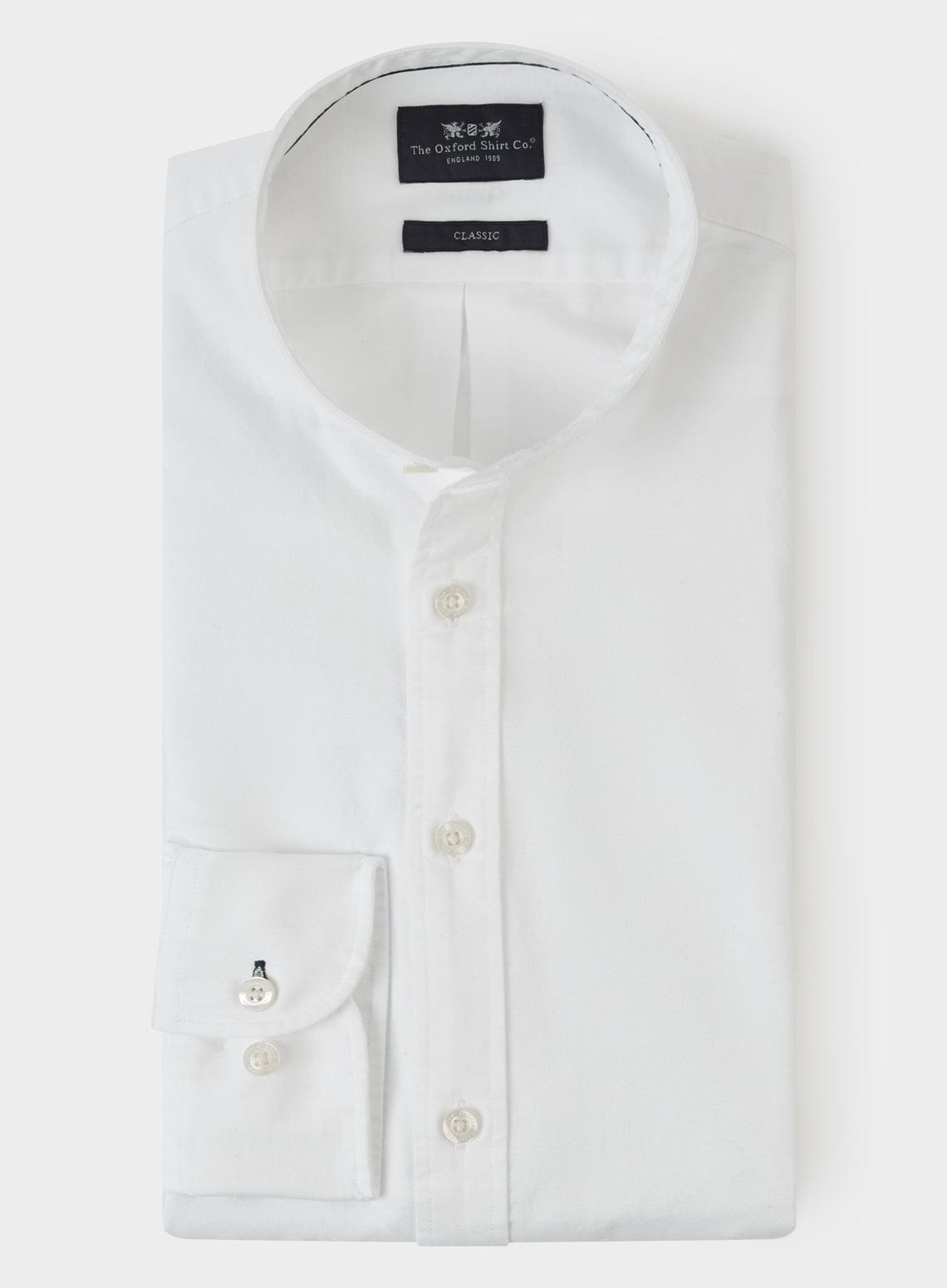 Collarless Oxford Shirt - White