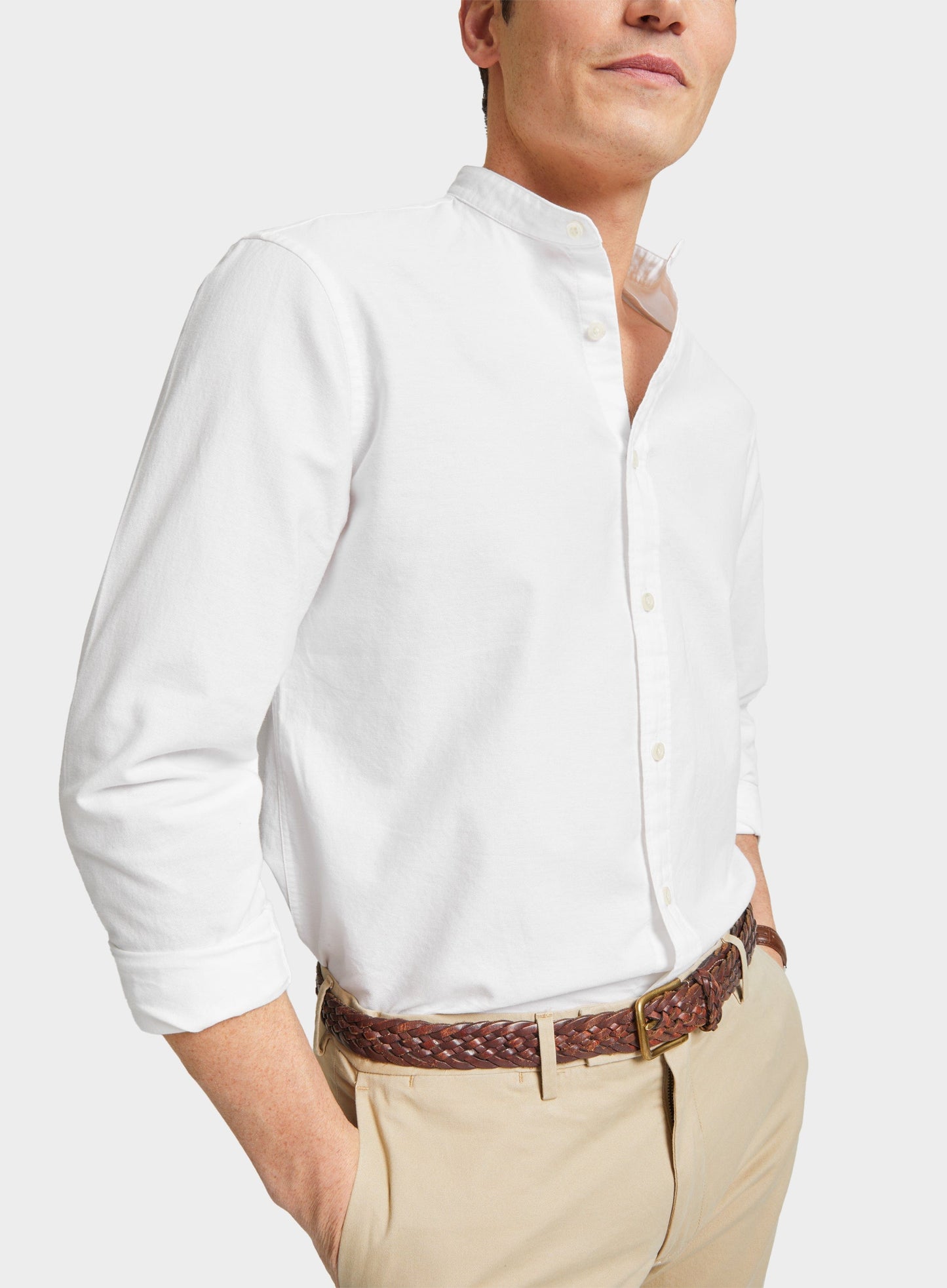 Collarless Oxford Shirt - White