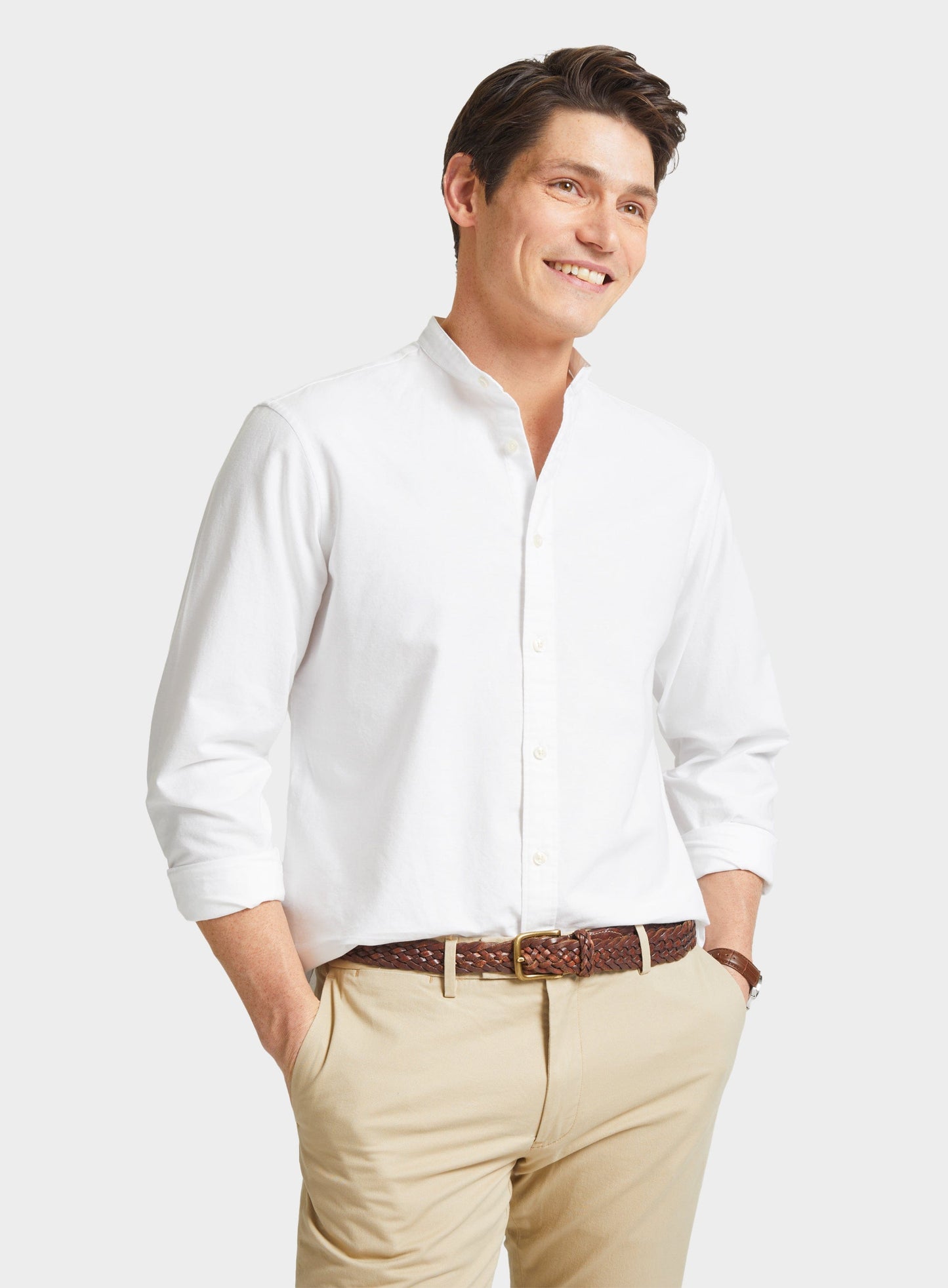 Collarless Oxford Shirt - White