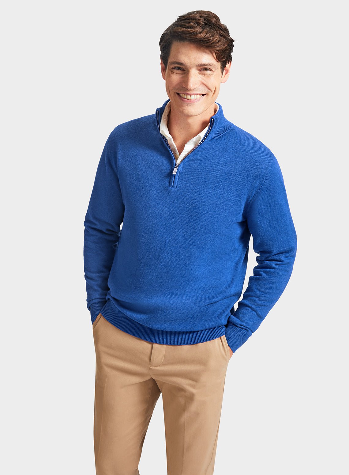 Cotton Cashmere 1/4 Zip in Cornflower