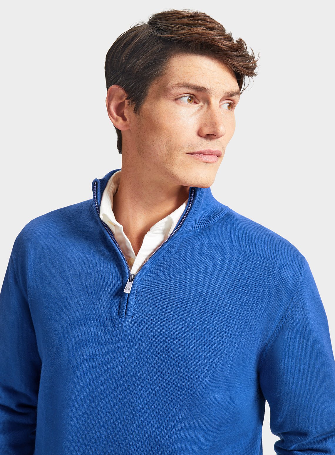 Cotton Cashmere 1/4 Zip in Cornflower