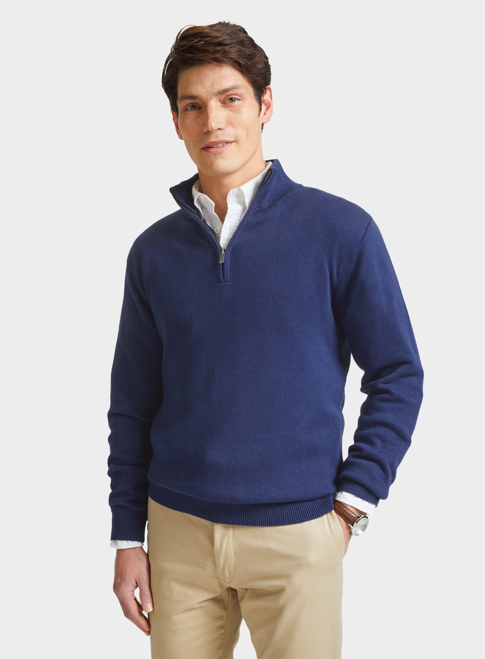Cotton Cashmere 1/4 Zip in Midnight