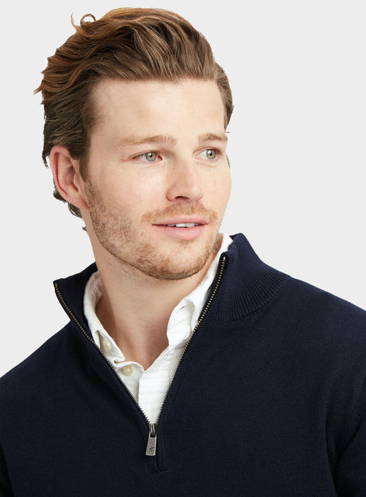 Cotton Cashmere 1/4 Zip in Neat Navy