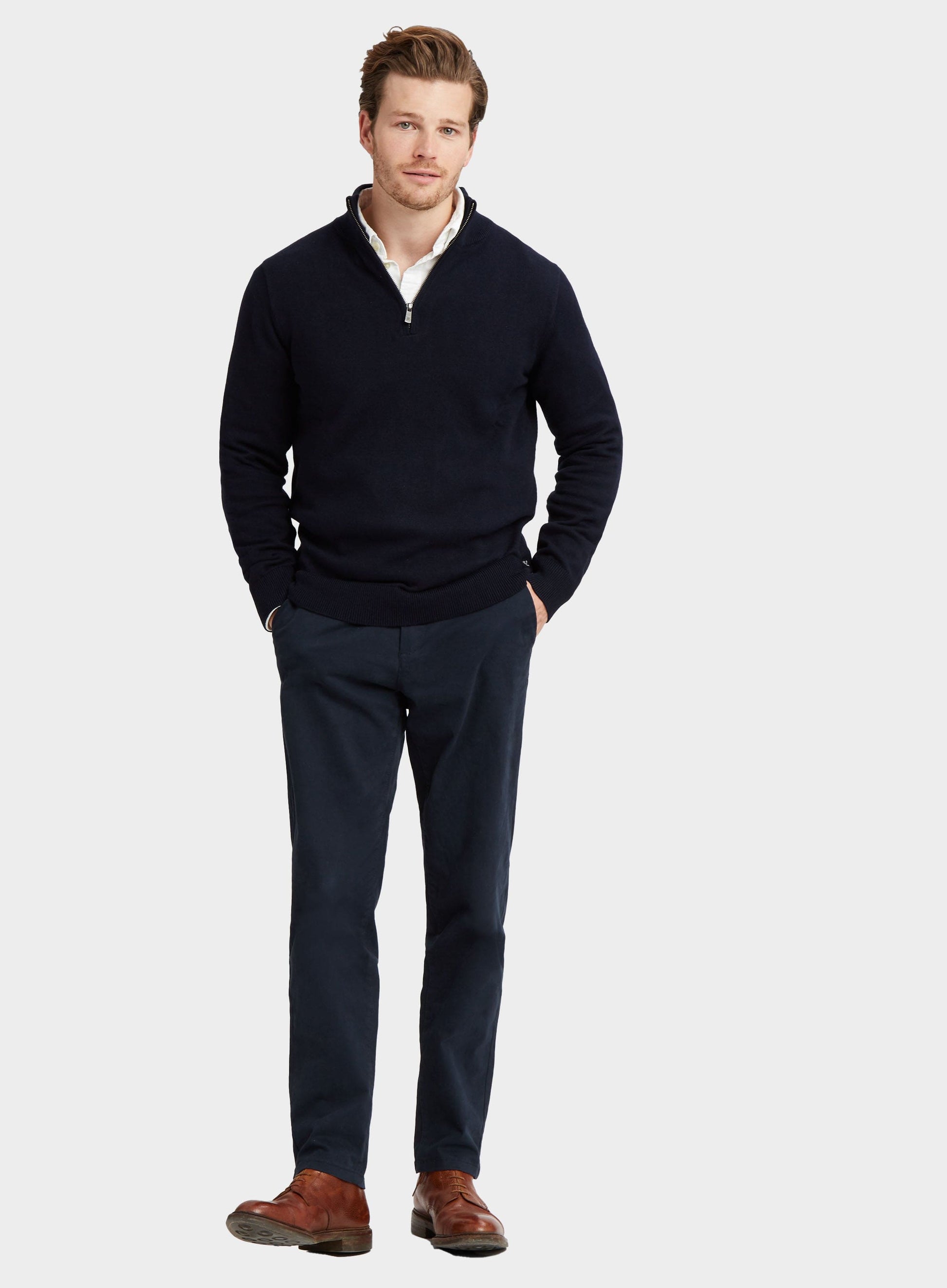 Cotton Cashmere 1/4 Zip in Neat Navy