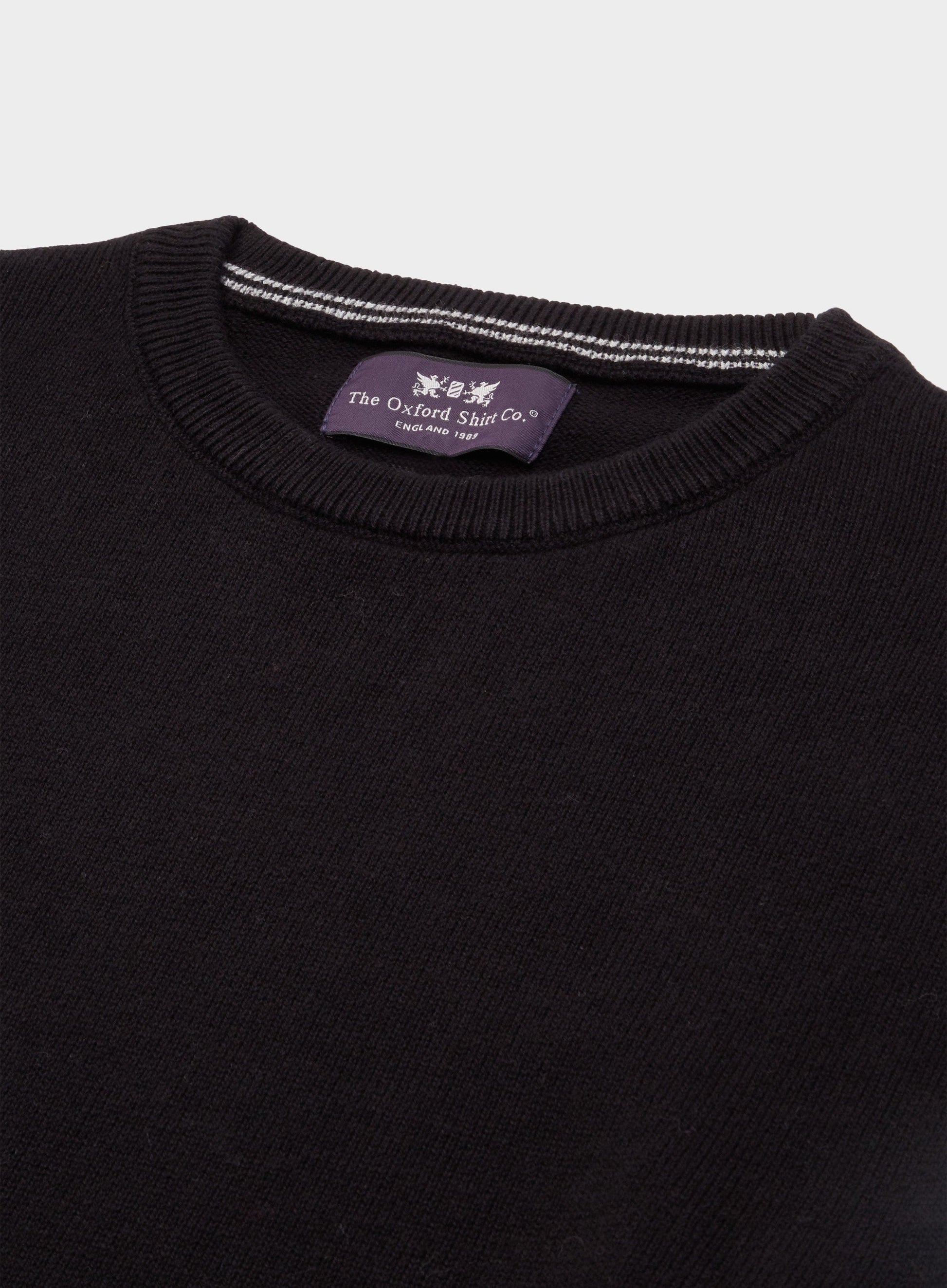 Mens Cotton Cashmere Crew Neck Jumper in Black - Oxford Shirt Co.