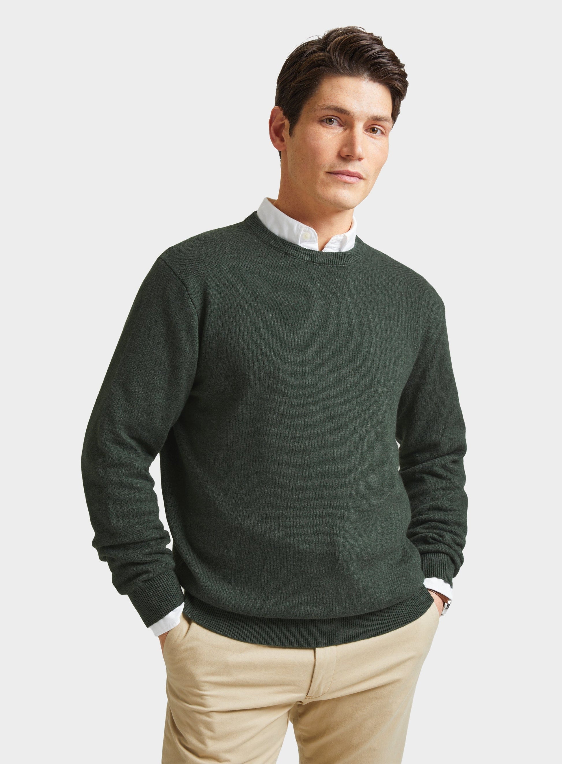 Cotton Cashmere Crew Neck in Khaki