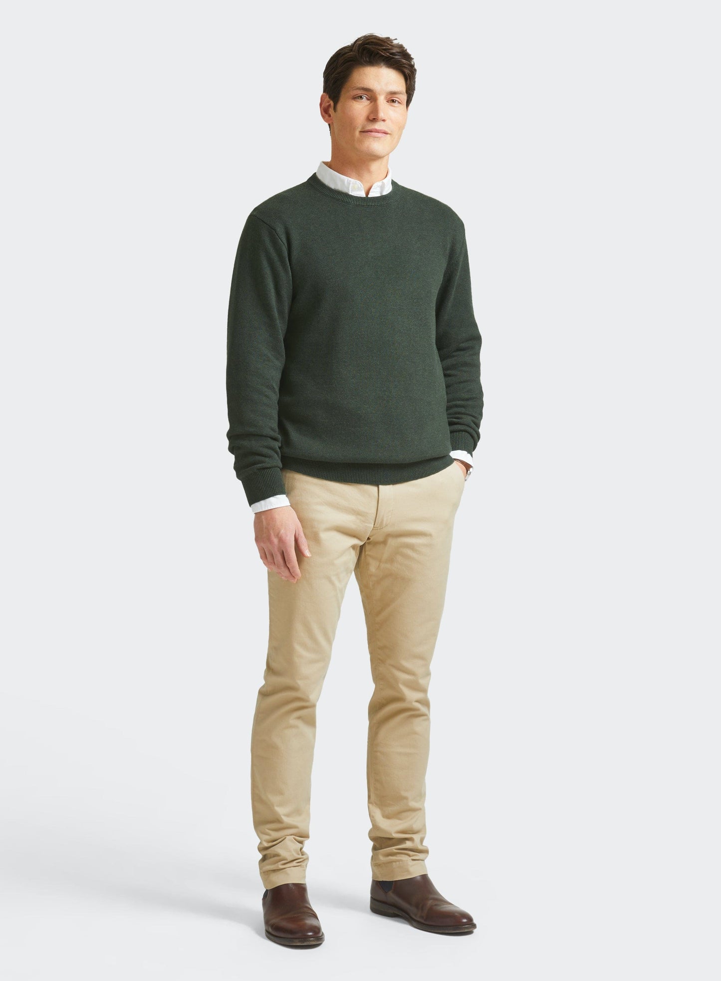 Cotton Cashmere Crew Neck in Khaki