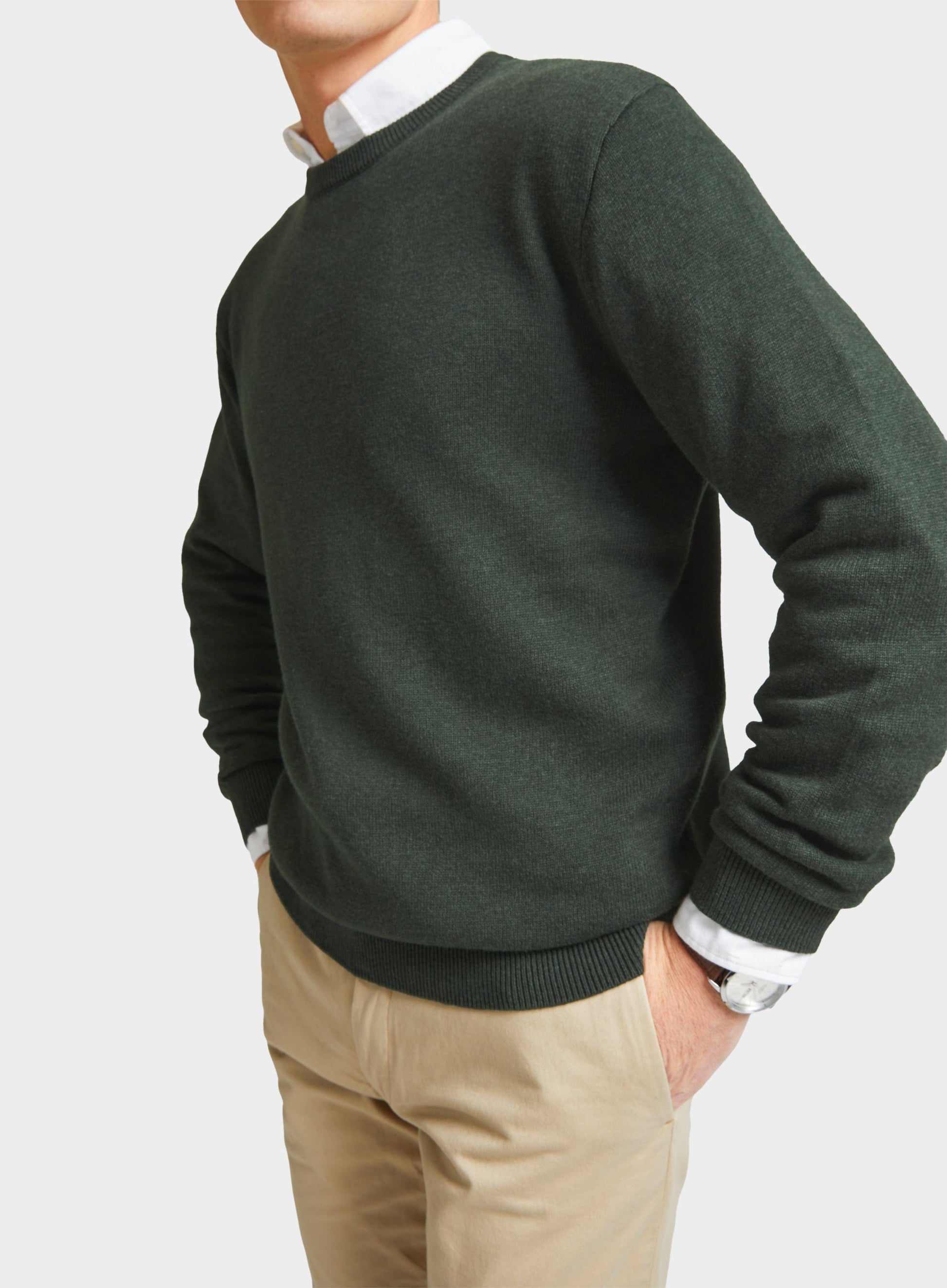 Cotton Cashmere Crew Neck in Khaki