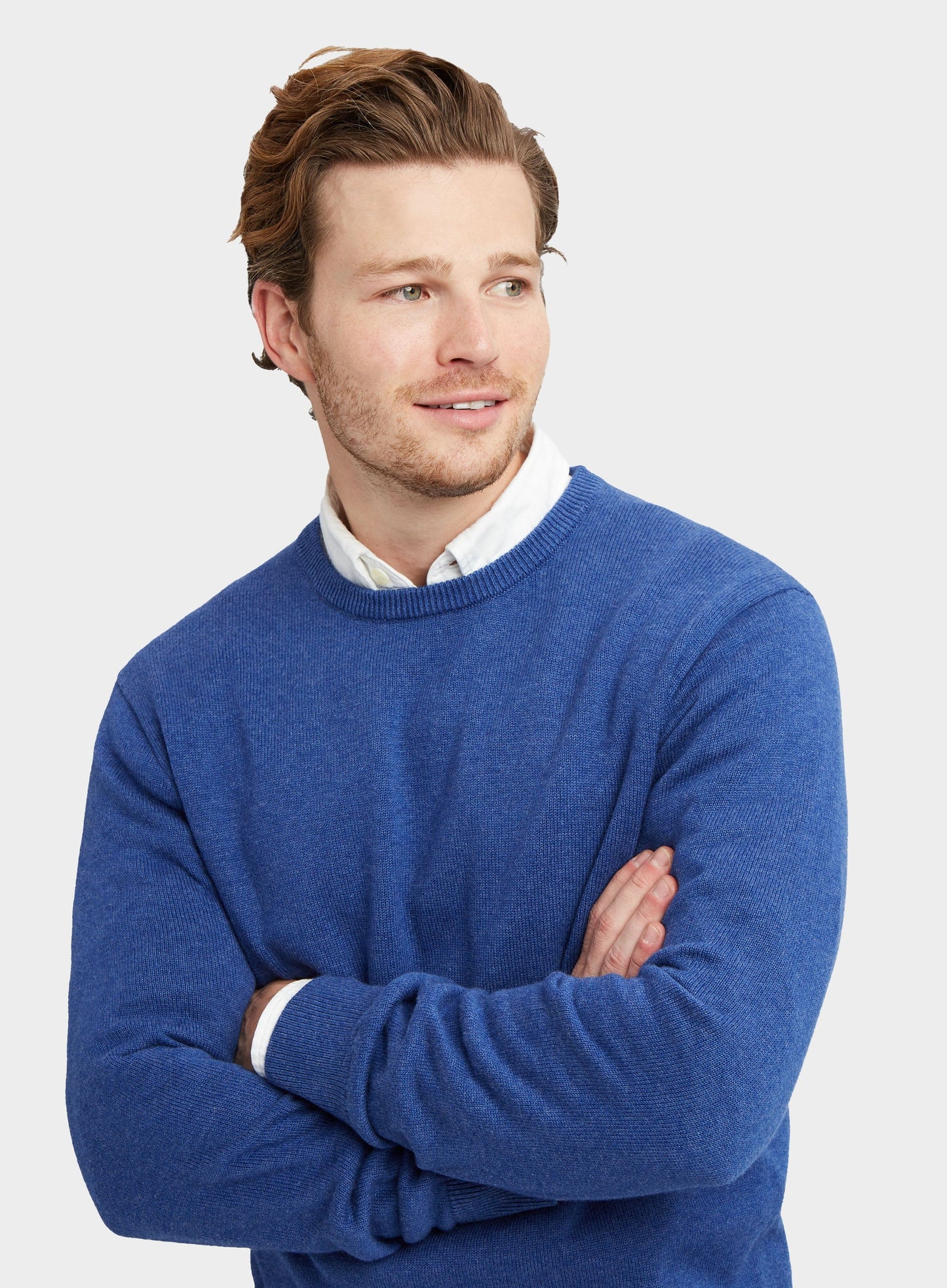 Cotton Cashmere Crew Neck in Marine Blue