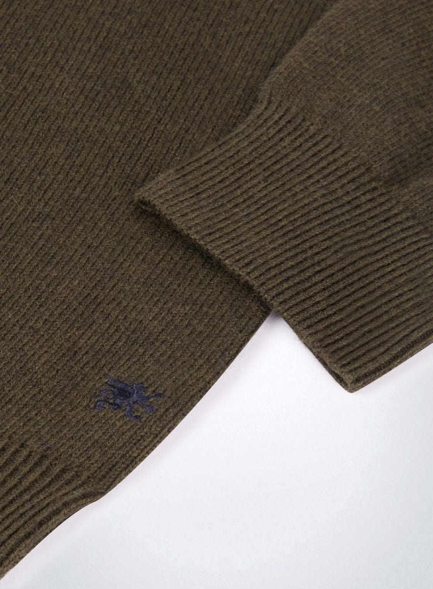 Mens Cotton Cashmere Crew Neck Jumper in Olive - Oxford Shirt Co.