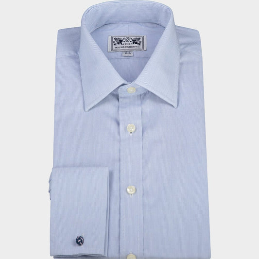 Double Cuff Shirt in Fine Blue Stripe