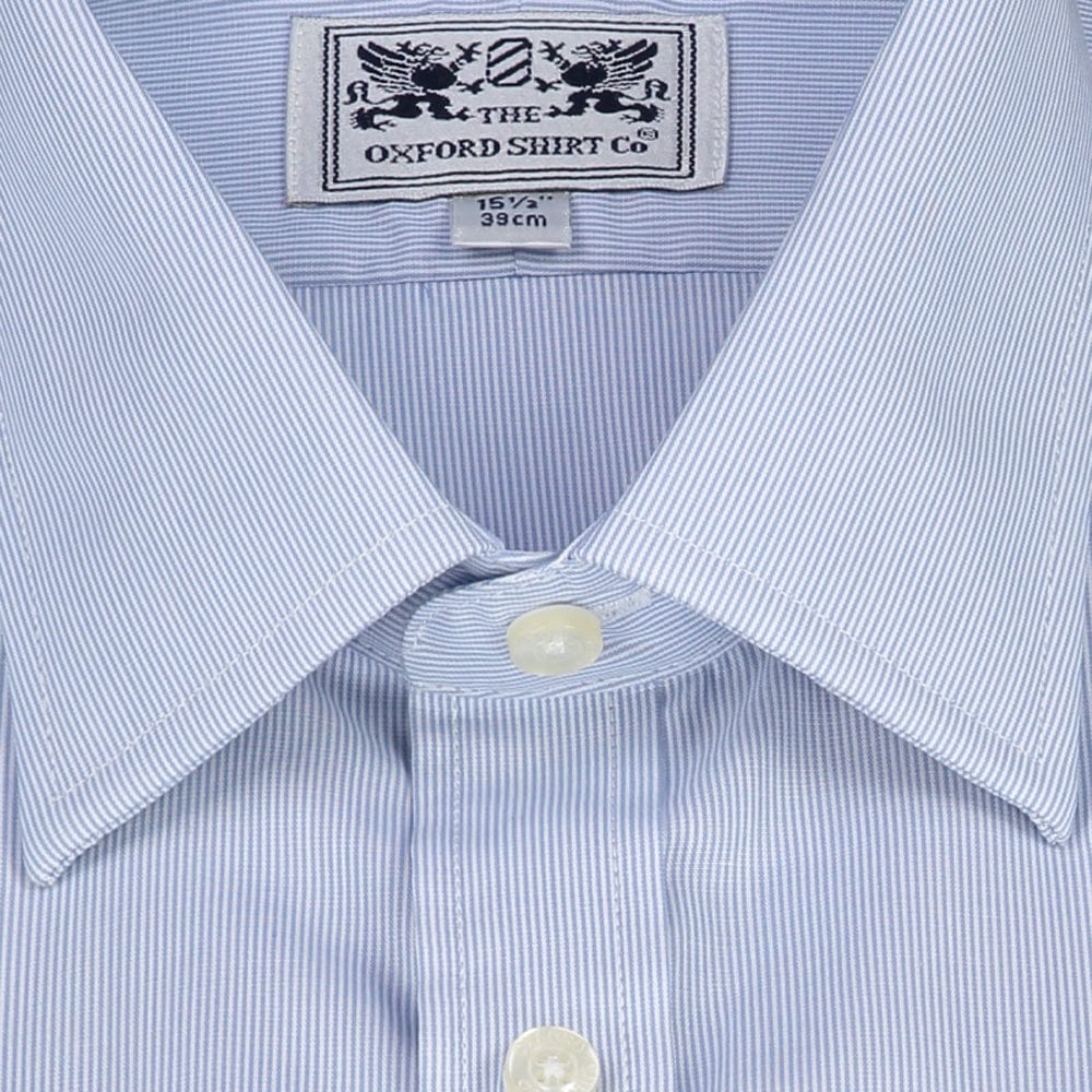 Double Cuff Shirt in Fine Blue Stripe