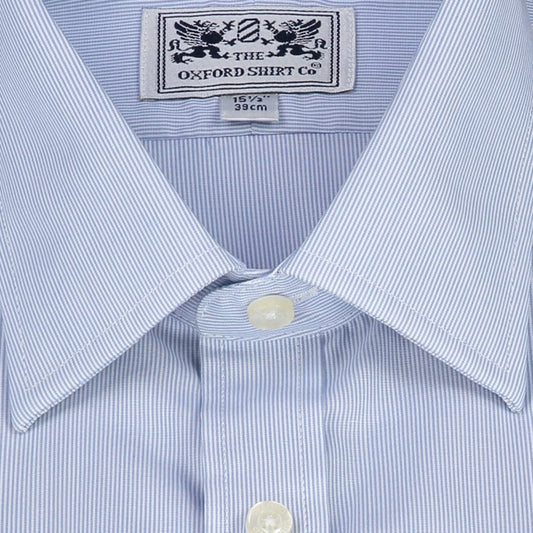 Double Cuff Shirt in Fine Blue Stripe