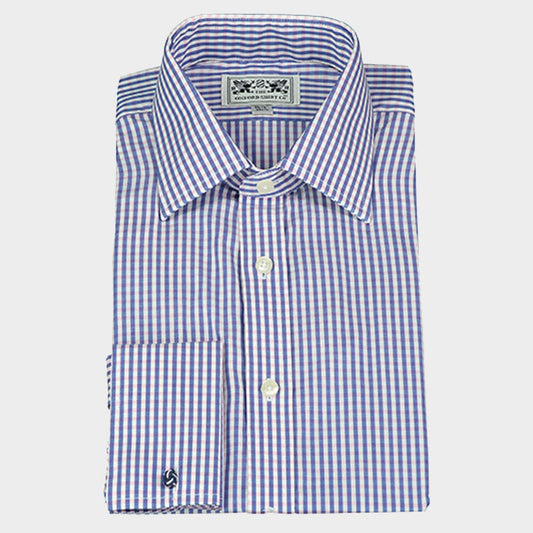 Double Cuff Shirt in Navy and Pink Gingham
