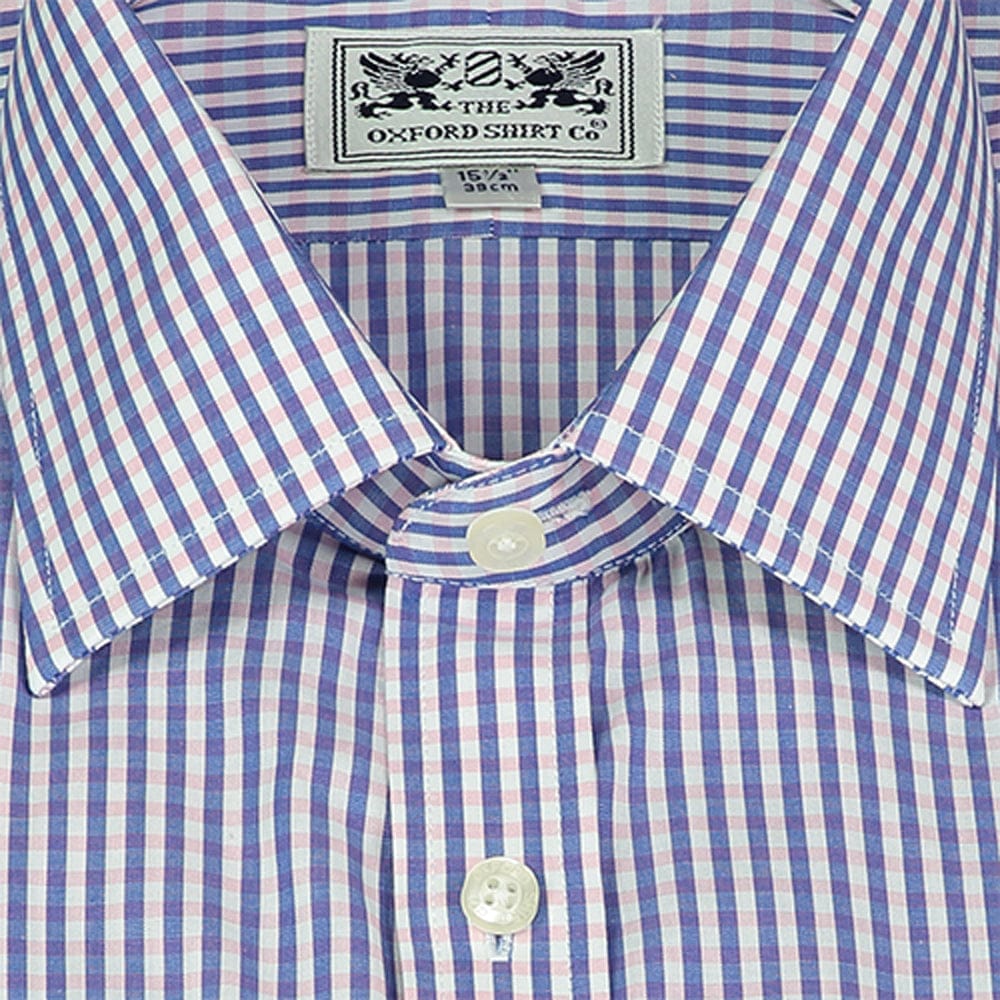 Double Cuff Shirt in Navy and Pink Gingham