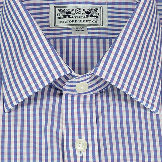 Double Cuff Shirt in Navy and Pink Gingham