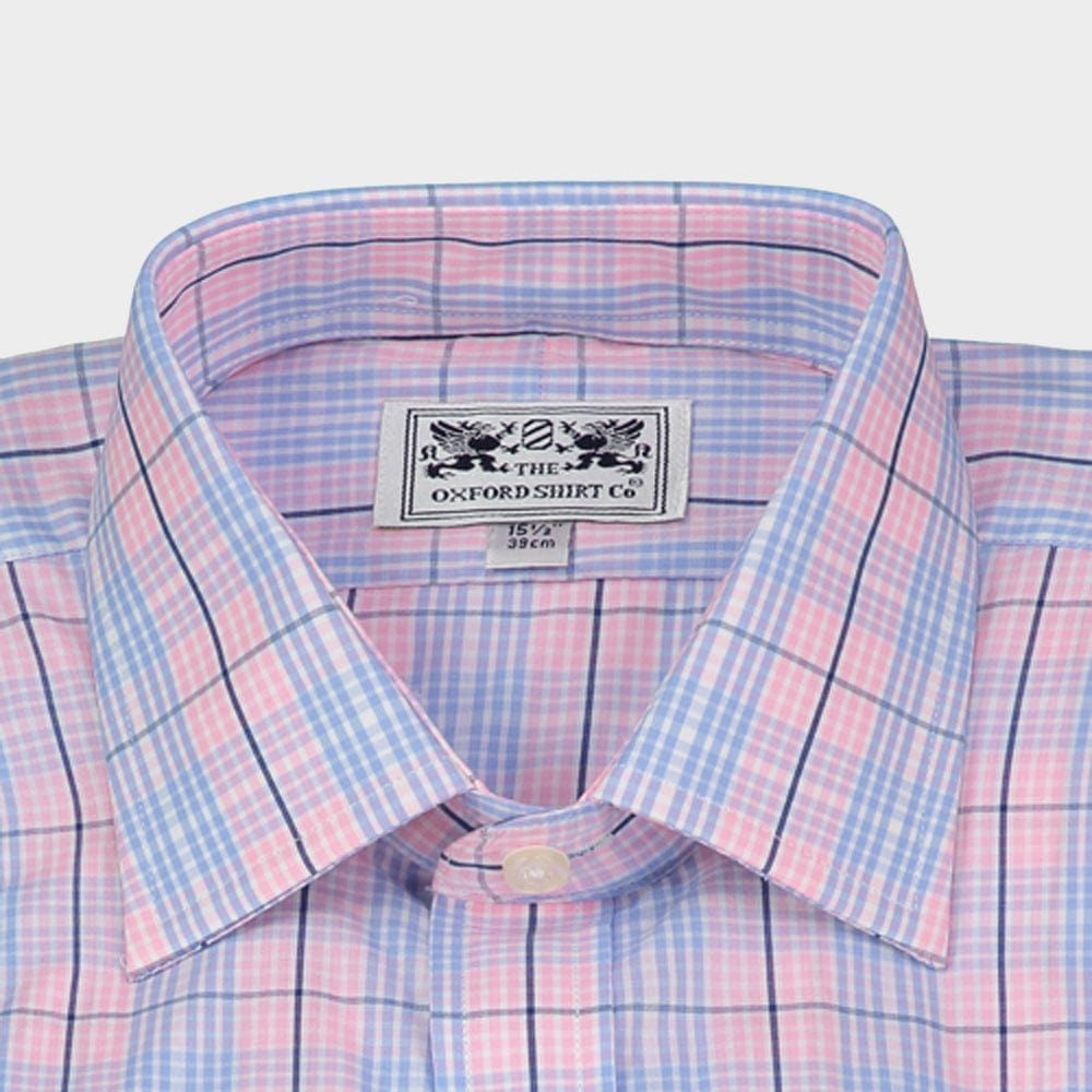Double Cuff Shirt in Pink and Blue Multi Check
