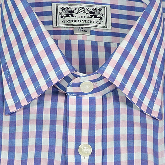 Double Cuff Shirt in Pink and Navy Check