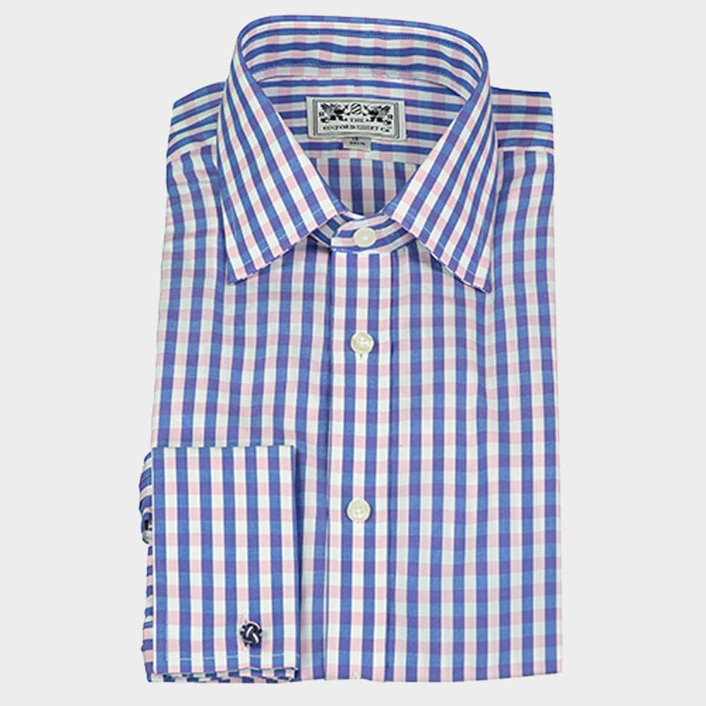 Double Cuff Shirt in Pink and Navy Check