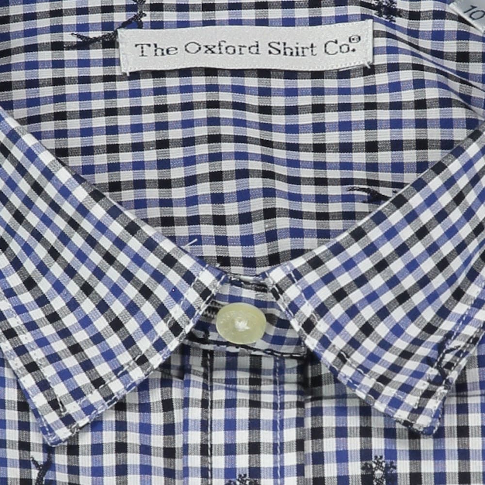 Gingham Stag Fitted Shirt in Navy
