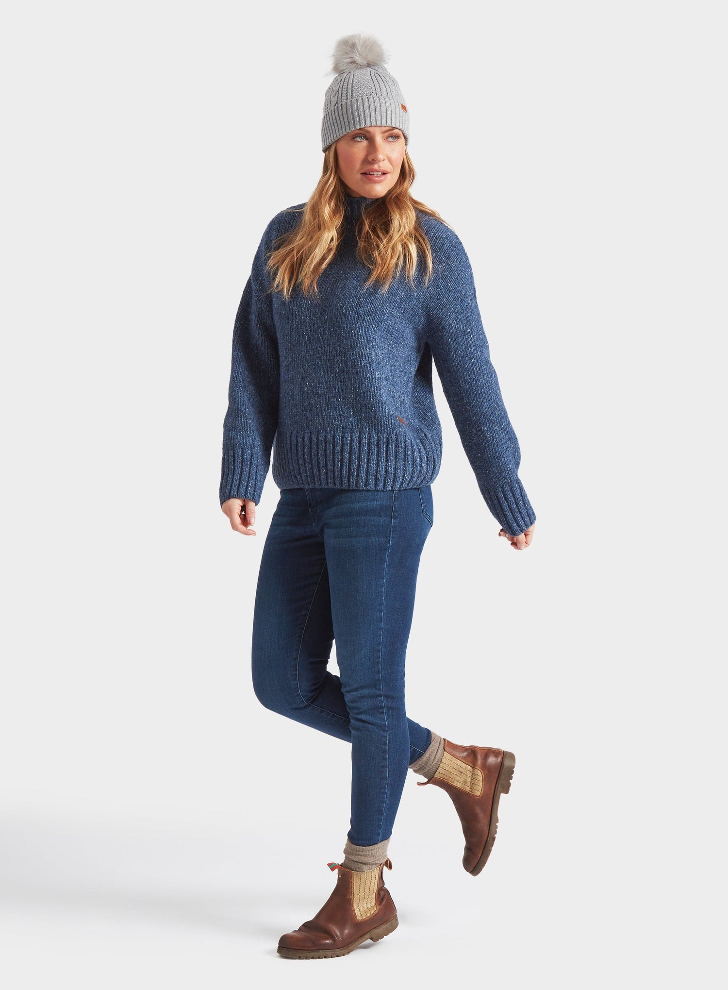Knitted Neppy Turtle Neck - Denim