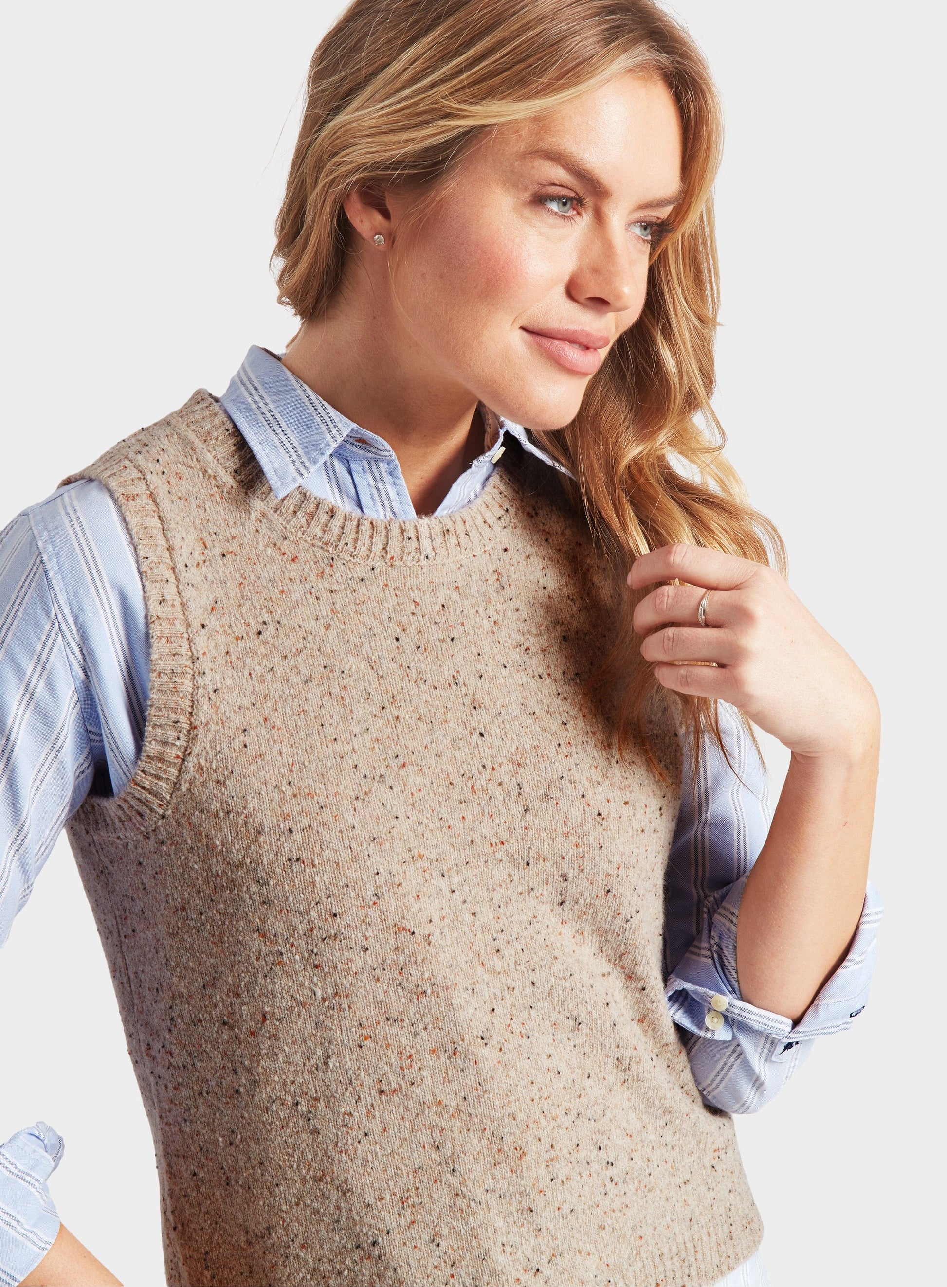 Womens Knitted Neppy Vest in Natural - Oxford Shirt Co.