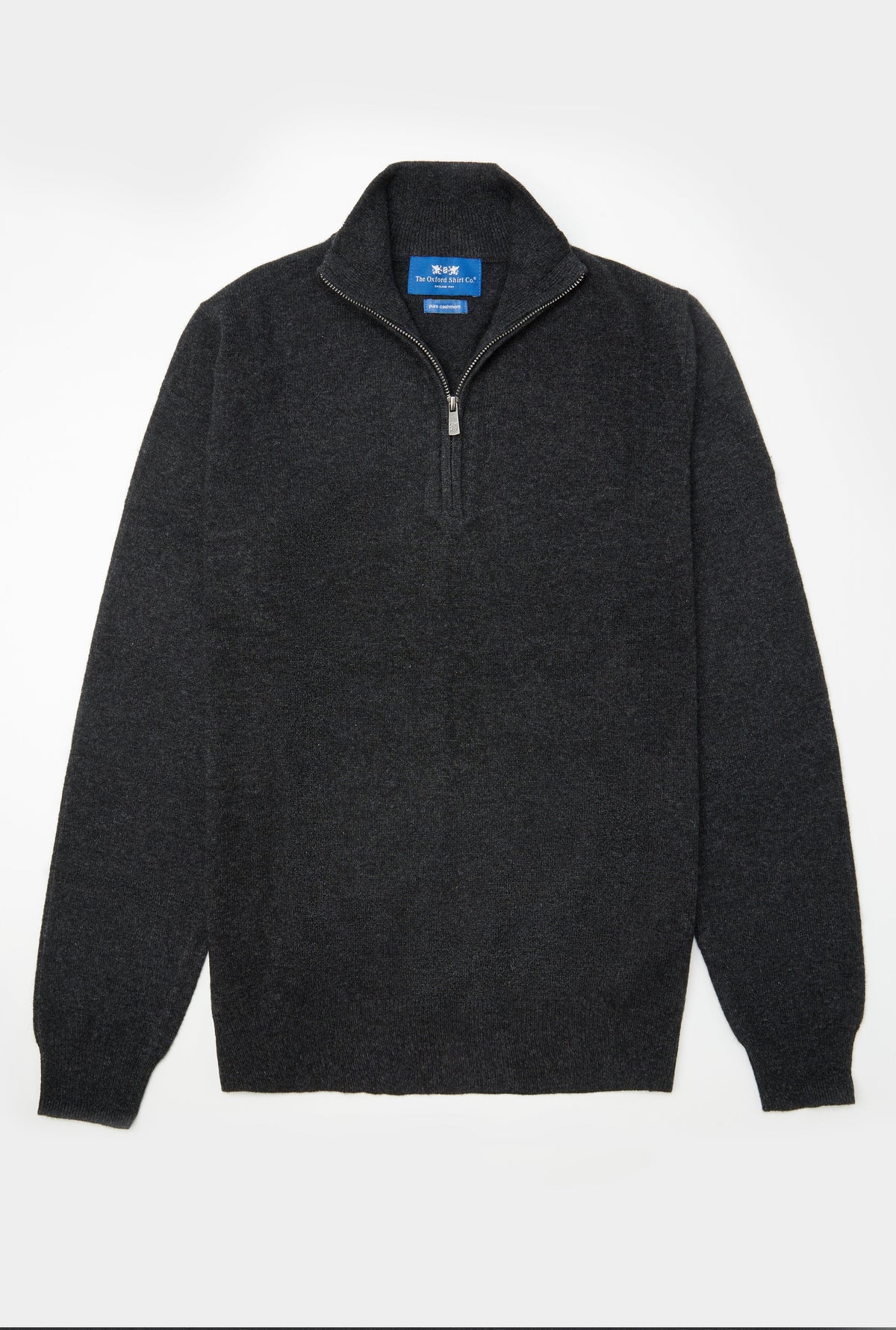 Men’s cashmere quarter zip jumper in Charcoal.