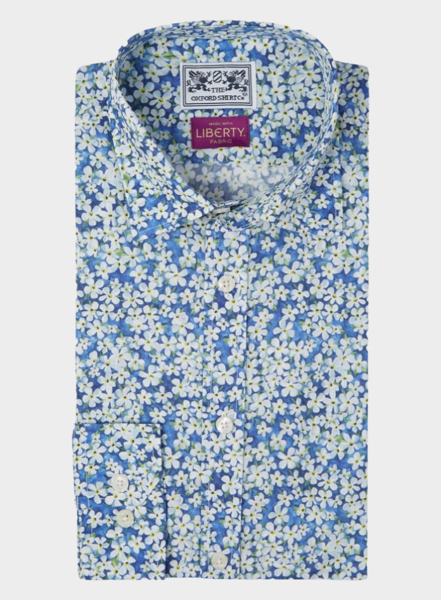 Womens Petal Wish Blue Made with Liberty Fabric Shirt - Oxford Shirt Co.