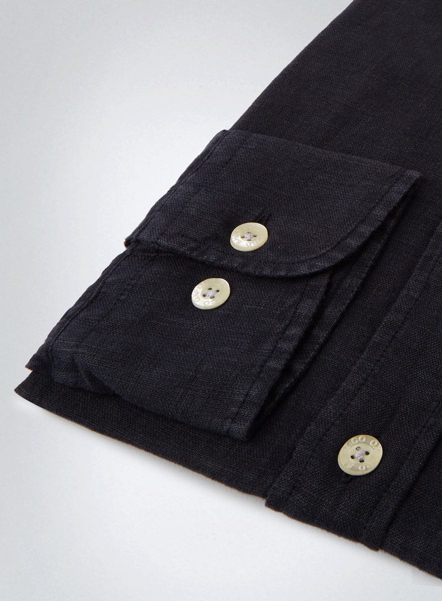 Mens Hidden Button Linen Shirt in Navy - Oxford Shirt Co.