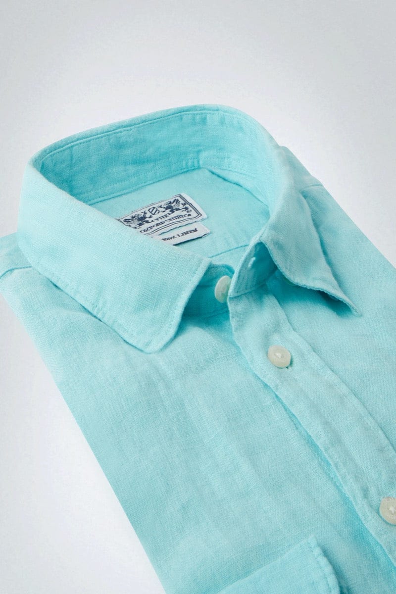 Tailored Fit Linen Shirt in Aqua