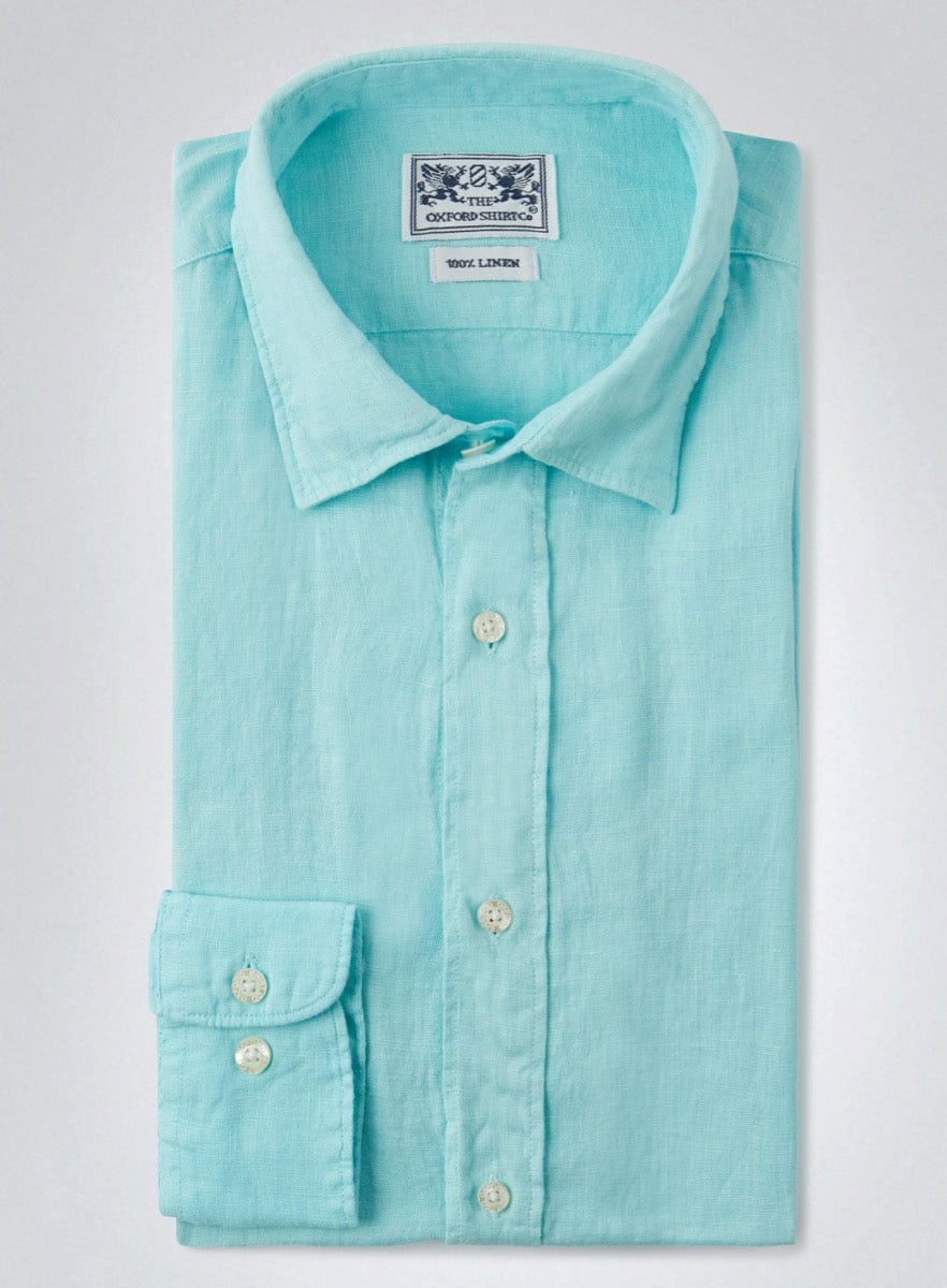 Tailored Fit Linen Shirt in Aqua