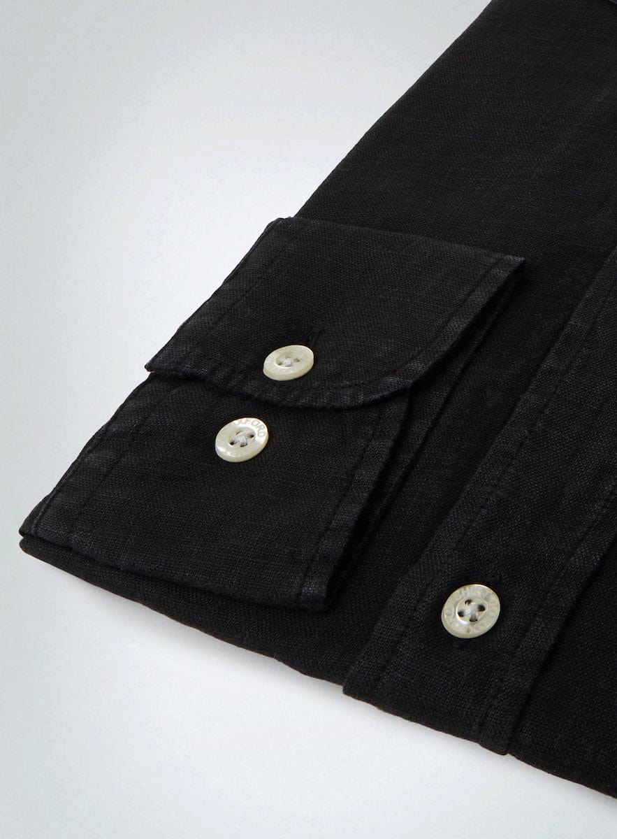Tailored Fit Linen Shirt in Black