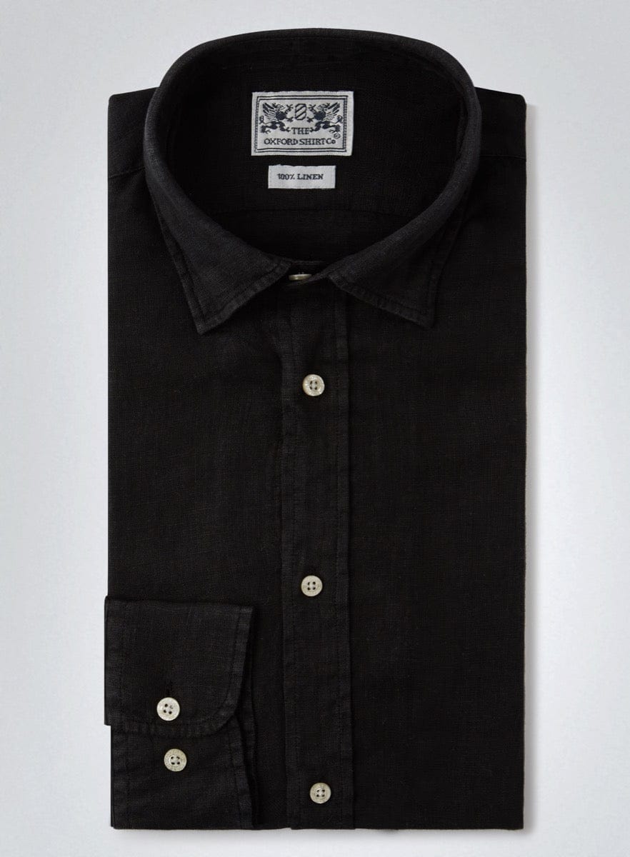 Tailored Fit Linen Shirt in Black