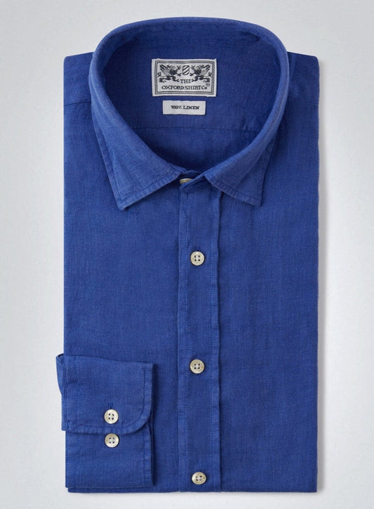 Tailored Fit Linen Shirt in Cobalt