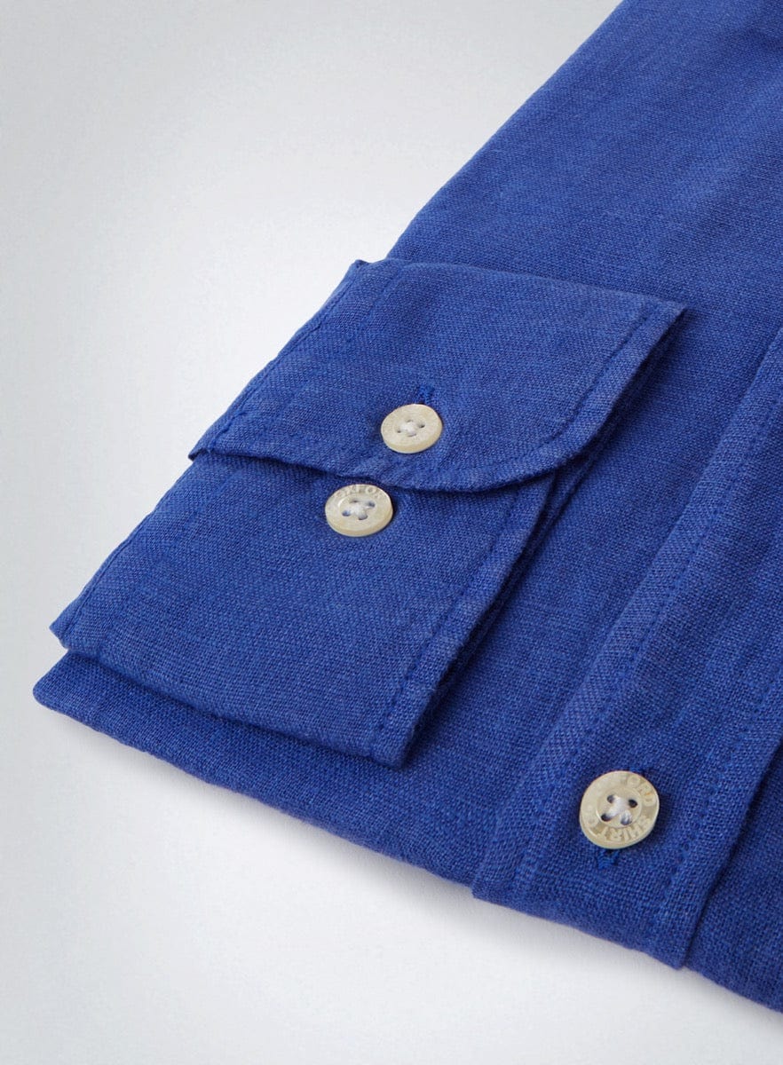 Tailored Fit Linen Shirt in Cobalt