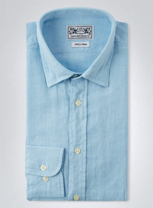 Tailored Fit Linen Shirt in Light Blue
