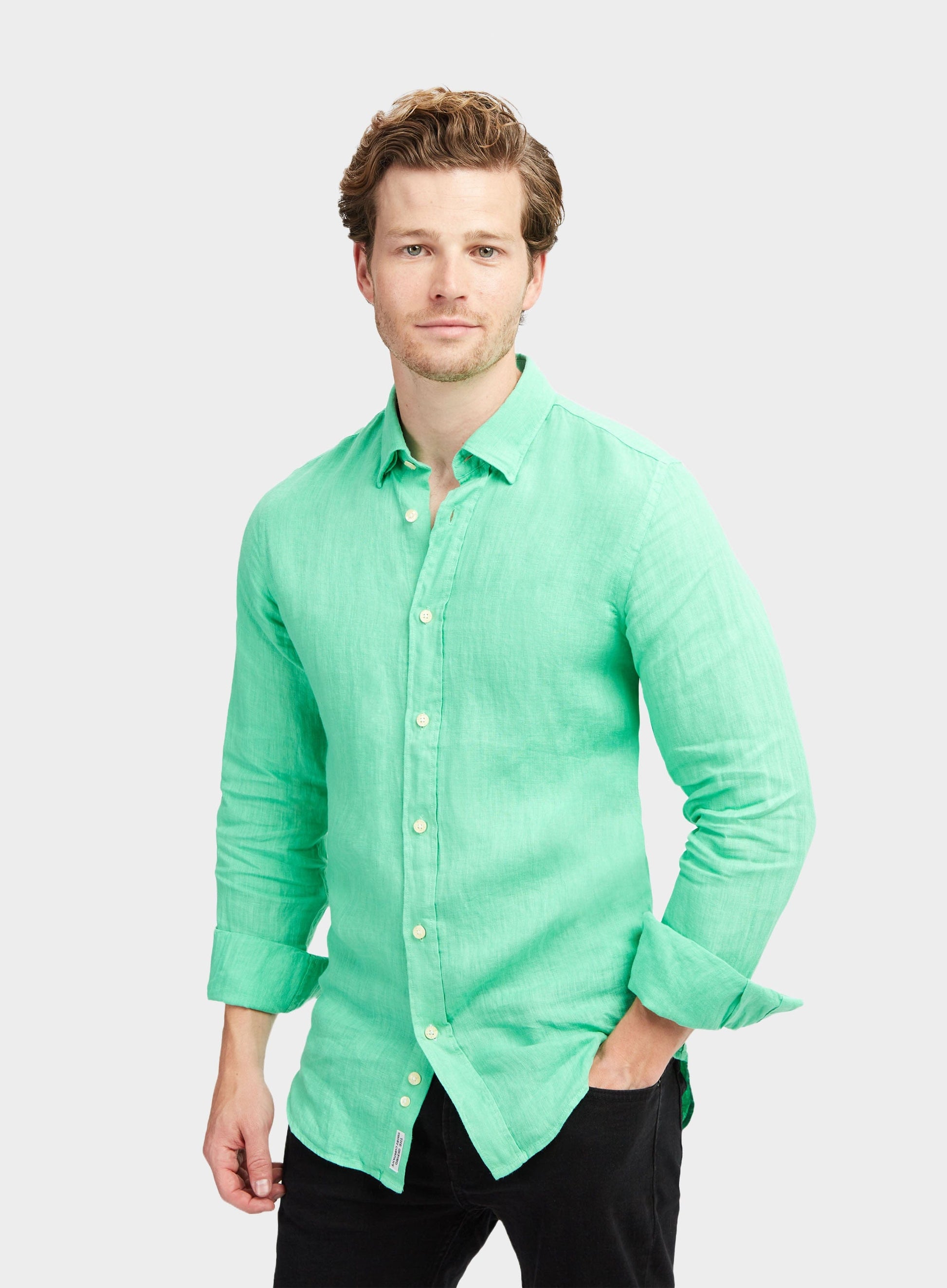 Tailored Fit Linen Shirt in Lime