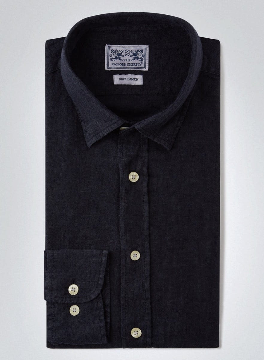 Tailored Fit Linen Shirt in Navy