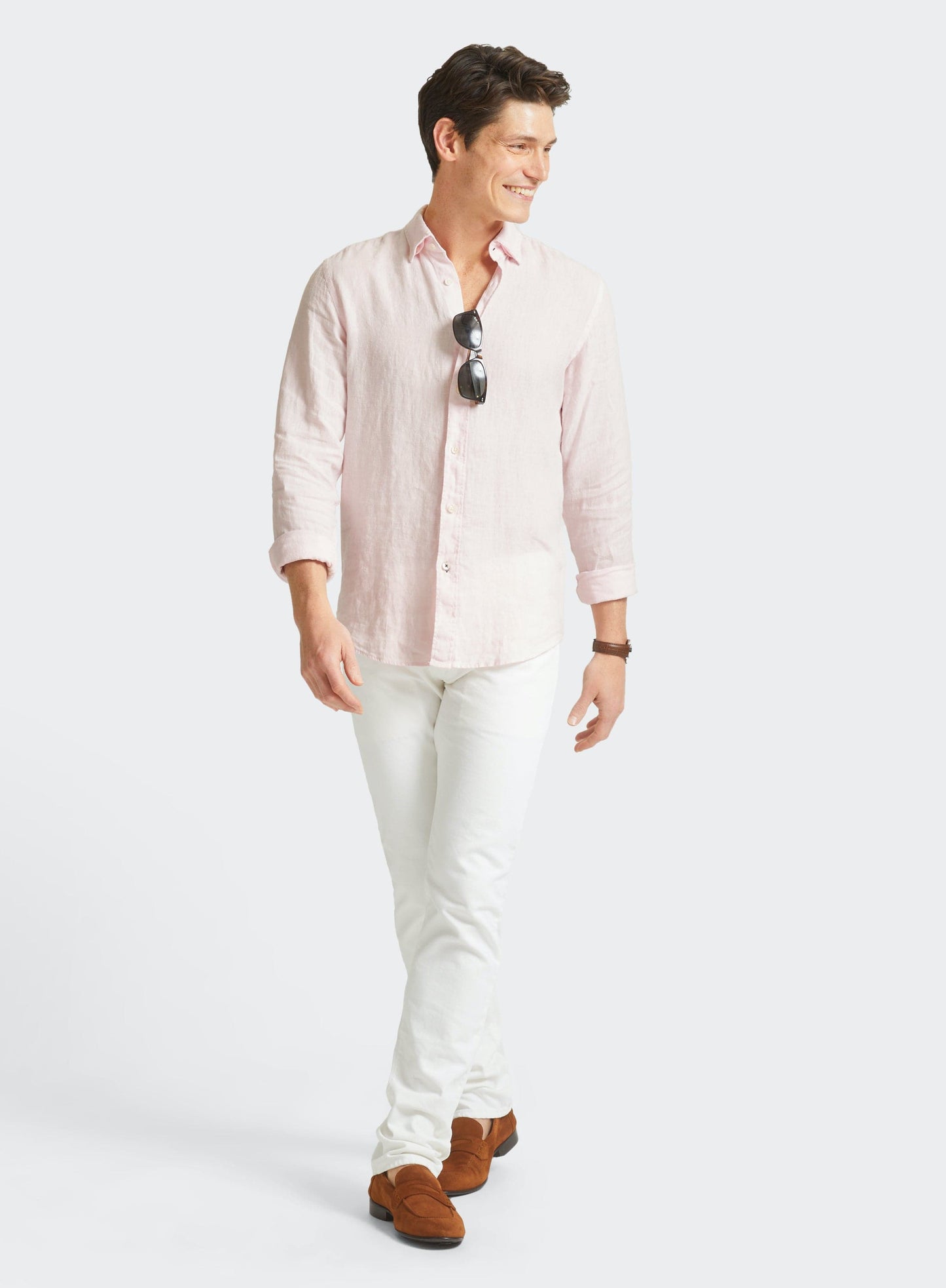 Tailored Fit Linen Shirt in Pink