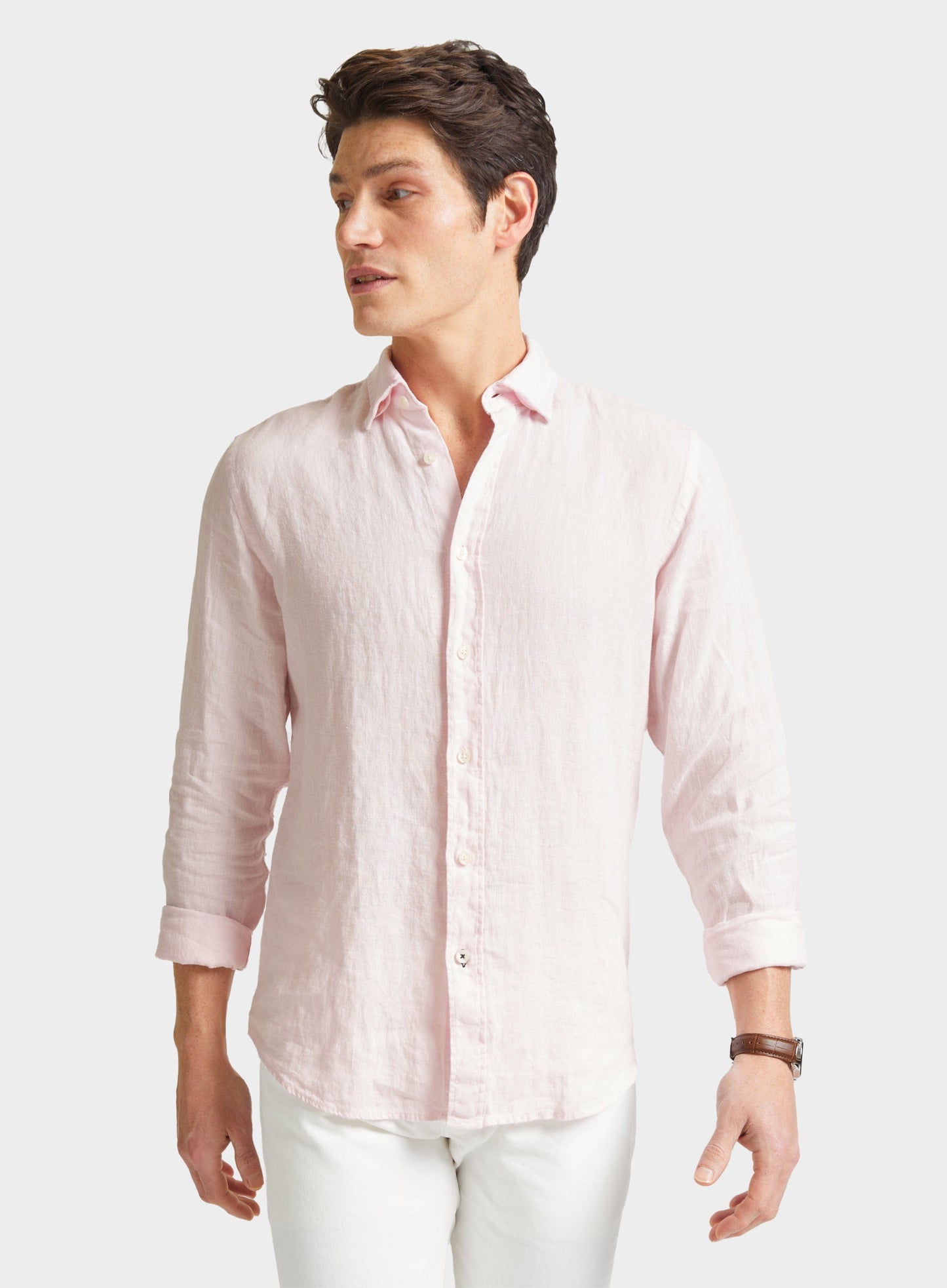 Tailored Fit Linen Shirt in Pink