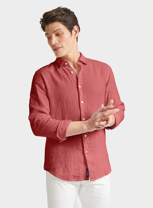 Tailored Fit Linen Shirt in Strawberry