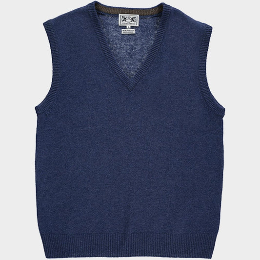 Wool Sleeveless V Neck in Denim