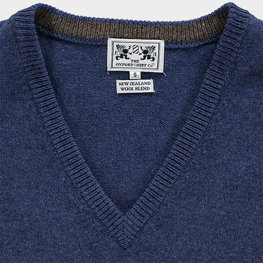 Wool Sleeveless V Neck in Denim