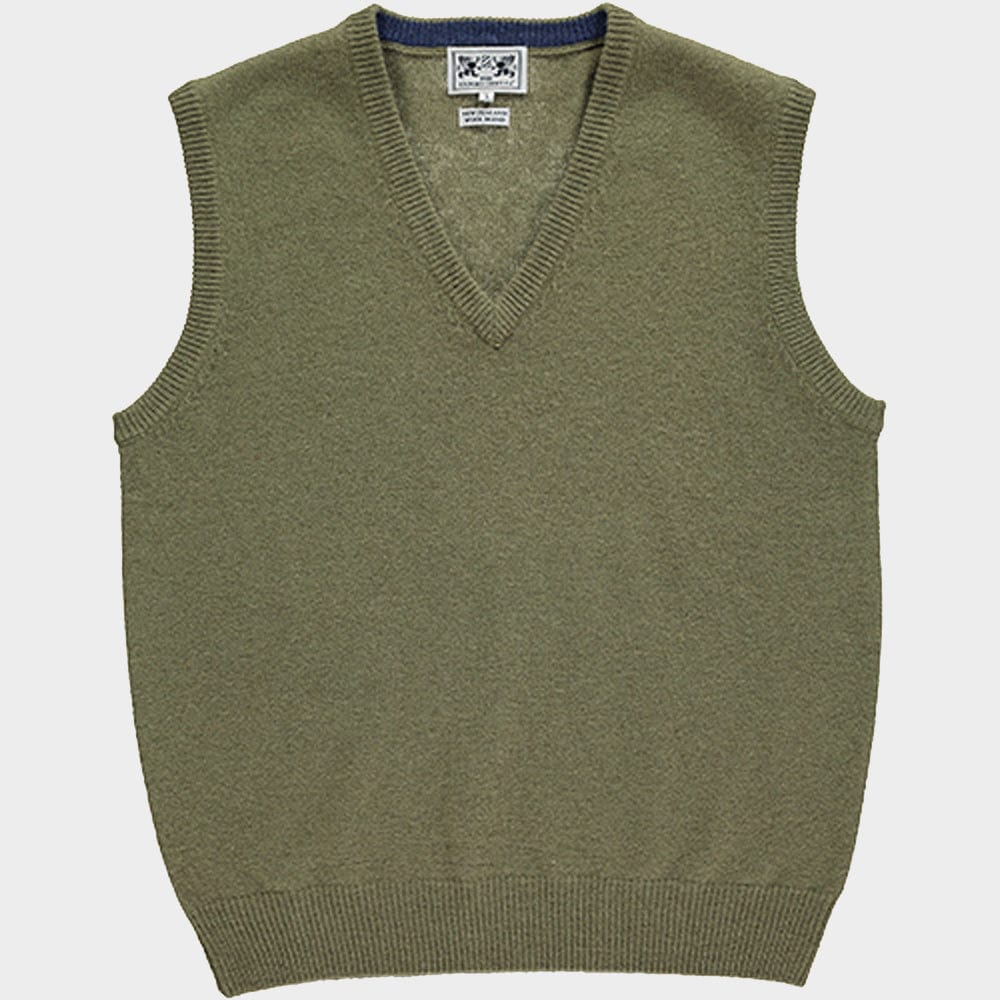 Wool Sleeveless V Neck in Moss