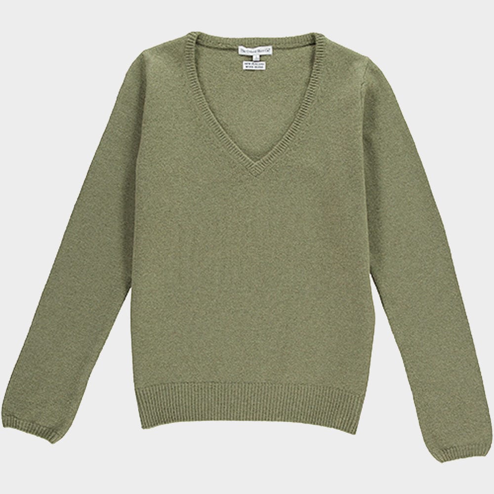 Wool V Neck in Moss